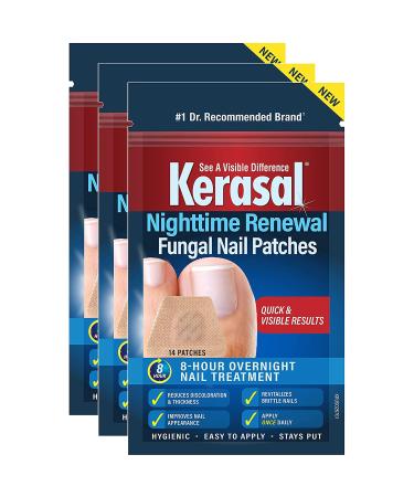 Kerasal Nighttime Renewal Fungal Nail Patches - 14 Patch 3 Pack - Overnight Nail Repair for Nail Fungus Damage 8-Hour Nail Treatment Restores Healthy Appearance Nude 14 Count (Pack of 3)