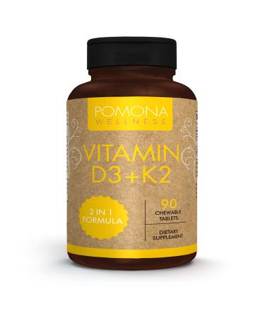 Pomona Wellness Vitamin D-3 with Vitamin K-2: Supports Bone Immune Support and Heart Health 2000 IU Vitamin D3 & 75 mcg Vitamin K2 MK-7 Vegan Non-GMO 90 Chewable Tablets 90 Count (Pack of 1)