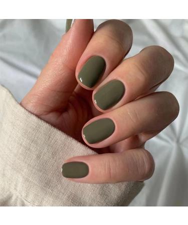 24pcs False Nails Short for Women Stick on Nails Press on Nails Removable Glue-on Nails Fake Nails Women Girls Nail Art Accessories (Dark Green)