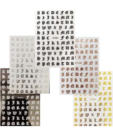 10 Sheets Letter Nail Stickers Alphabet Nail Art Stickers Letter Nail Art Stickers Old English Alphabet Nail Decals for Home DIY Nail Decoration 5 Colors - Buy Online on GoSupps.com