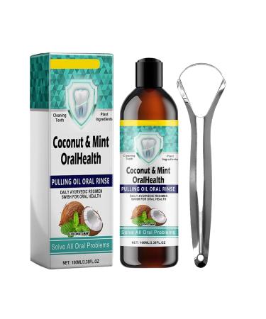 Huile de Coco pour Haleine Fra che Bain de Bouche Naturel Bouche l'Huile de Menthe avec Grattoir Langue