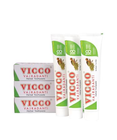 Vicco Vajradanti Herbal Toothpaste Fennel Flavour-Natural Astringent and Analgesic| Consists of 18 Herbs 100% Natural Vegan & Cruelty-Free(Pack of 3 x 7oz) Fennel 21.16 Ounce (Pack of 1)
