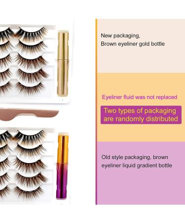 6D Magnetic Eyelashes Set with Brown and Black Magnetic Eyeliner - Includes 5 False Eyelashes, Tweezers (5 pairs - Brown) - Buy Online on GoSupps.com