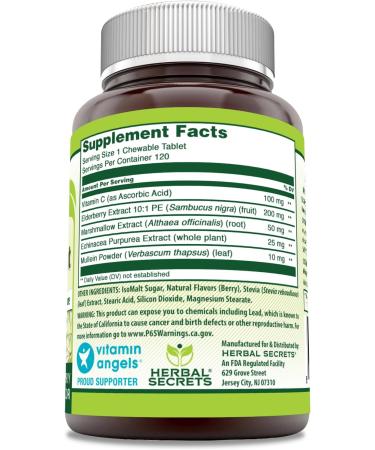 Herbal Secrets Immune Support 120 Tablets | Chewable | Berry Flavor | Herbal Complex with Vitamin C Elderberry Extract Echinacea Purpurea Extract Marshmallow Extract & Mullein Powder - Buy Online on GoSupps.com