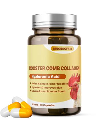 QIFEISHANKA Rooster Comb Collagen Natural Hyaluronic Acid Supplement for Joint Support Mobility & Skin Hydration 120mg 60 Capsule