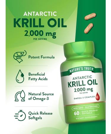 Nature's Truth Antarctic Krill Oil 2000mg Softgels | 60 Count | Omega-3 with EPA & DHA | Non-GMO & Gluten Free Supplement - Buy Online on GoSupps.com