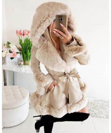 Elegant Women's Winter Down Jacket with Fur Collar | Quilted Coat & Long Vest | XL Beige Outwear - Buy Online on GoSupps.com