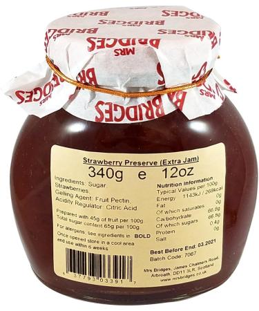 Mrs Bridges Scottish Strawberry Preserve Jar 340 g - Buy Online on GoSupps.com