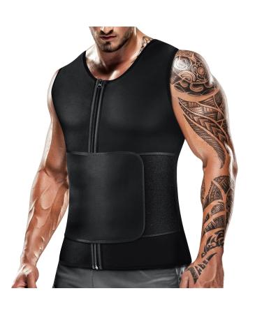 Cimkiz Mens Sweat Sauna Vest for Waist Trainer Zipper Neoprene Tank Top, Adjustable Sauna Workout Zipper Suit Black XX-Large