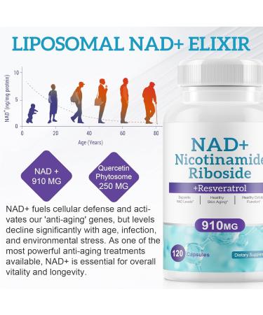 Daiasns NAD Supplement for Men and Women - Liposomal Nicotinamide Riboside Quercetin NAD+ Supplement with Resveratrol 910mg - Supports Muscle Brain Energy 120 Capsules - Buy Online on GoSupps.com