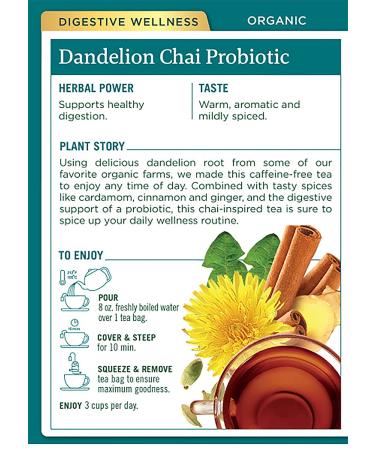 Traditional Medicinals Organic Dandelion Chai Probiotic Tea - 16 Count Pack - Buy Online on GoSupps.com