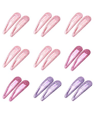 ZEVONDA Glitter Hair Snap Clips - Metal Hair Clips Colorful Glitter Sequin Hair Clips Barrettes Hair Styling Accessories for Toddlers Kids Girls Women Pink*10 + Rose Red*4 + Purple*4