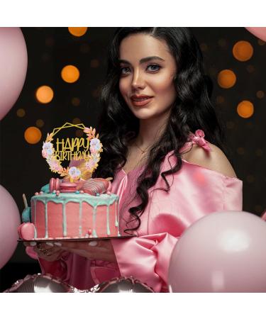 AIBAOBAO 6 Pack Happy Birthday Cake Topper Flowers Cake Toppers Multi-Patterned Acrylic Personalised Cupcake Toppers for Various Birthday Party Girls Kids Baby Wedding Mother Decorations Supplies - Buy Online on GoSupps.com