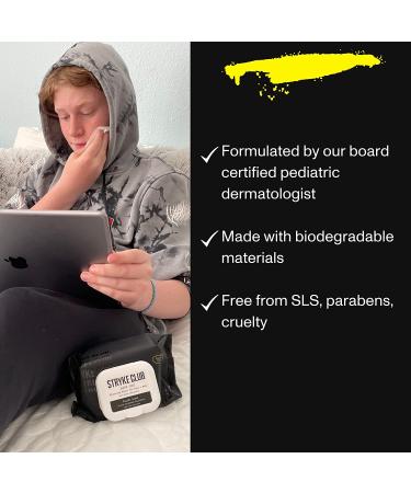 Stryke Club Biodegradable Face Cleansing Wipes for Teens - Fight Breakouts, Dermatologist Formulated, 60 Facial Wipes - Pack of 2 - Buy Online on GoSupps.com