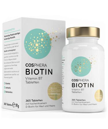 Biotin tablets - High dose with 10 000 MCG D -Biotin per tablet - 365 vegan tablets in the 1 -year supply - for beautiful hair and skin - vitamin B7 contributes to preserving normal skin and hair - Buy Online on GoSupps.com