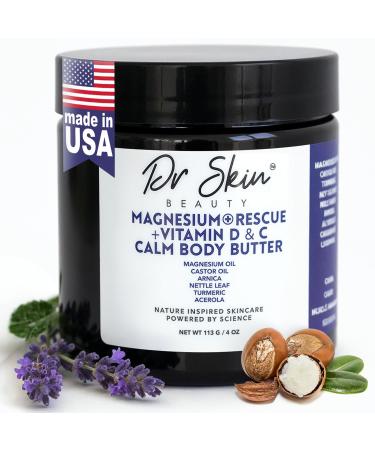Dr Skin Magnesium + Vitamin D & C Body Butter - Lavender Muscle Relaxer Infused With Magnesium & Castor Oil - Apply Magnesium Cream to Legs, Arms & Chest - USA Made, 4oz (Lavender)