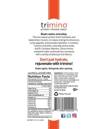 Trimino Protein Infused Water Peach 16oz (Pack of 12) - Delicious Peach Flavored Drink - Buy Online on GoSupps.com