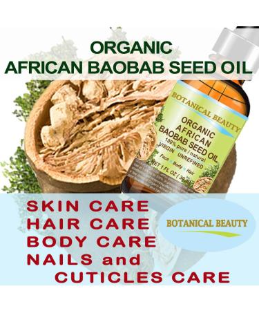African Organic Baobab Seed Oil 100% Pure - Natural Cold-Pressed for Face Skin Hair | Vitamin C Rich - 0.5 Fl oz by Botanical Beauty - Buy Online on GoSupps.com
