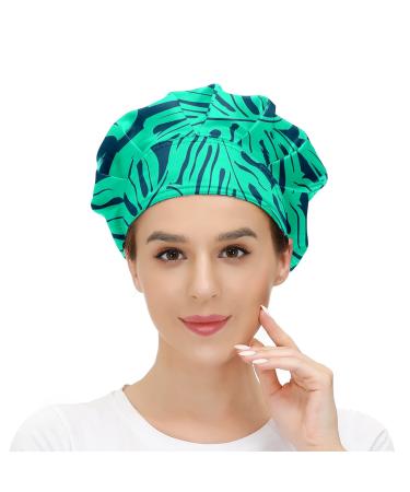 MUKJHOI Adjustable Working Caps Tie Back Cover Hair Bouffant Hats Sweatband for Women Men One Size Fit All - 42 Monstera Tropical Leaf