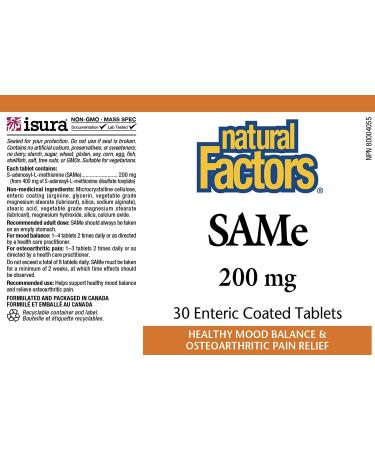 Natural Factors SAMe 200mg - 30 Slow Release Tablets for Mood & Joint Health - Buy Online on GoSupps.com