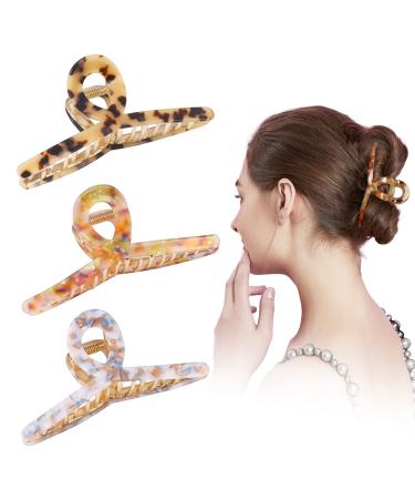 CWJCYTNSN Large Hair Claw Clips for Women  3PCS 4.7 Cellulose Acetate Metal Hair Clips  Non Slip Strong Hold Hair Jaw Clips for Makeup  Hair Clamps for Girls Long Thick Thin Curly Hair Accessories Multi-color