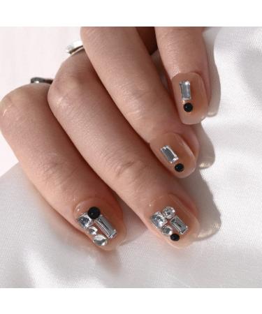 Sethexy short square french false fingernails Strass Ballerina false nails pink glossy nails stick on 24st acrylic press nail tips for women and girls