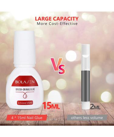 BOLASEN Super Strong Nail Glue for Fake Nails - 4 Bottles 15ml | Professional Long Lasting Acrylic Nail Glue | Quick Press On Glue for Broken Nails - 4pcs - Buy Online on GoSupps.com