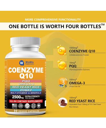 CoQ10 1000mg Supplement | Heart Health & Energy Boost with PQQ Omega 3 Red Yeast Rice & Essential Vitamins - 90 Capsules - Buy Online on GoSupps.com