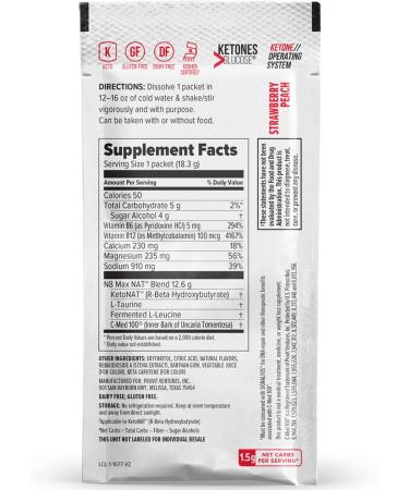 Keto//OS NAT Strawberry Peach Exogenous Ketones BHB Salts - Caffeine Free - Keto Supplements for Workout Energy Boost - 20 Count - Buy Online on GoSupps.com