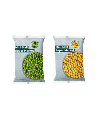 Minimall Super Market Combo Namkeen Pack of Whole 1 Kg Masala Peas + Whole 1 Kg Without Skin Un Salted Bhuna Chana