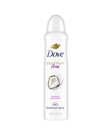 Dove 0% Aluminum Deodorant Spray Coconut & Pink Jasmine For 48 Hour Protection Aluminum Free Deodorant 4 oz Jasmine 4 Fl Oz (Pack of 1)