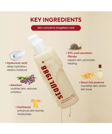 K-SECRET Snail Mucin Essence Serum - 97% Snail Secretion & Rice Extract for Hydration | SEOUL 1988 Korean Skincare 100mL - Buy Online on GoSupps.com
