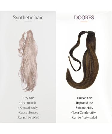 DOORES Balayage Dark Brown to Chestnut Brown Human Hair Ponytail Extension 14 Inch 75g - Clip in Heat Resistant Real Hair Piece - Buy Online on GoSupps.com