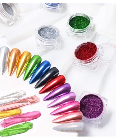 12 Jar Glitter Powder Set - Reflective Mirror Effect & Chrome Powder with 12 Eyeshadow Brushes | International Shipping Available - Buy Online on GoSupps.com