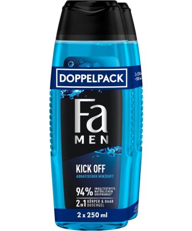 handle FA Men 2in1 shower gel Kick Off 2pack 3 x 2 x 250 ml 2in1 formula for hair and body activate your senses with the intensive masculine fresh scent of eucalyptus and aquatic mint - Buy Online on GoSupps.com