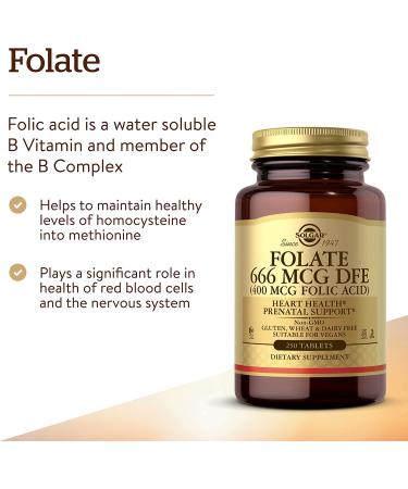 Solgar Folic Acid 400 mcg 250 Count - Essential B Vitamin Supplement - Buy Online on GoSupps.com
