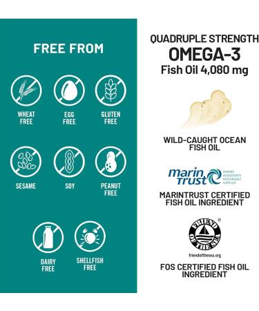 NatureWise Quadruple Strength Omega 3 Fish Oil 4080mg- Natural TG Form + Wild Caught - 2450mg Omega 3 + 1350mg EPA 900mg DHA - Burpless - Non-GMO & USA Manufactured - 120 Softgels 40 Day Supply  - Buy Online on GoSupps.com