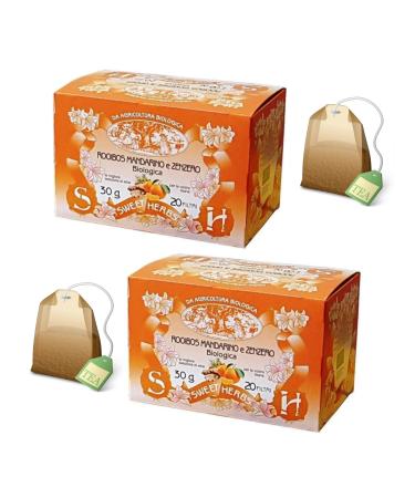 Apicoltura Brezzo Sweet Herbs | Rooibos Herbal Tea Mandarin Ginger | Organic Rooibos Infusion Fruits and Spices - 2 x 20 Filters in Individual Bags (60 Gr)
