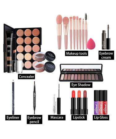 25Pcs All-in-One Makeup Set for Black Girls | Essential Starter Kit with Lip Gloss Lipstick Brushes and Travel Bag - Buy Online on GoSupps.com
