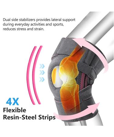 Leegosun Knee Braces For Men & Women Compression Knee Stabilizer Adjustable Knee Support Sleeve Enhanced Support Open Knee With Patella Gel Patella Stabilizer For Arthritis Meniscus Tear Injury Recovery Joint Pain Relief ACL Workout (Dark Grey) - Buy Online on GoSupps.com