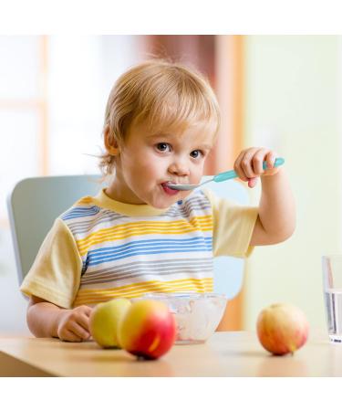 Vicloon Baby Fork and Spoon Set - 6 PCS Toddler Utensils | Stainless Steel Feeding Cutlery for Kids - Blue/Green - Buy Online on GoSupps.com