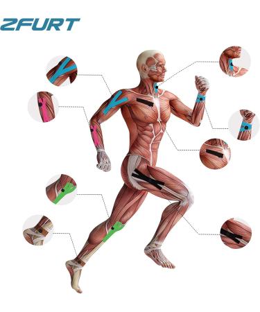 Breathable Cotton Kinesiology Tape - Hypoallergenic & Latex Free Sports Tape | Pain Relief & Injury Prevention | 4 Uncut Rolls (16ft Each) - Black - Buy Online on GoSupps.com