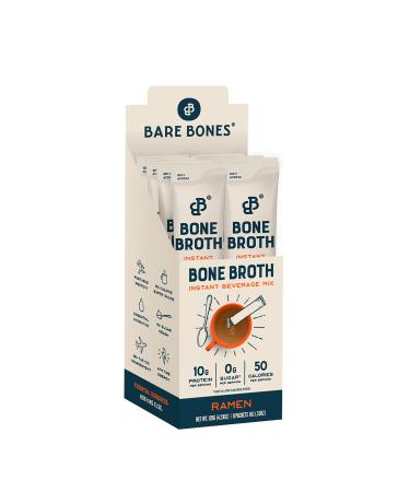 Bare Bones Bone Broth Instant Powdered Beverage Mix, Ramen, Pack of 8, 15g Sticks, 10g Protein, Keto & Paleo Friendly, Non-GMO, Gluten-Free, Dairy-Free Ramen 8 Count (Pack of 1)
