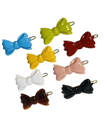 Parcelona French Ribbon Bow Small 1 1/4  Celluloid Set of 8 Side Slide In Snap Hair Clip Barrettes for Girls and Women