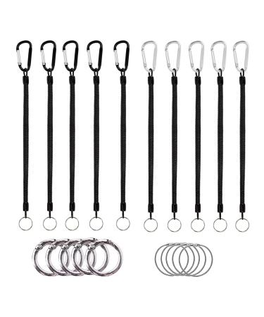 10 pieces of fishing safety wire fishing lanyard elastic with carabiner carabiner keychain with rope boating ropes with spring buckle ring steel wire ring