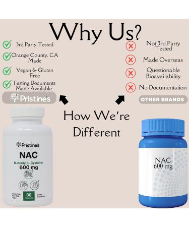 PRISTINE N-Acetyl L-Cysteine (NAC) 600MG - 30-Day Lung & Liver Immunity Antioxidant Capsules for Mood & Mental Health Support - International Shipping Available - Buy Online on GoSupps.com