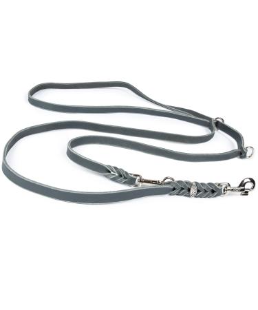 COPCOPET-fat leather line for dogs-3-way adjustable dog leash made of soft leather with carabiners & fittings made of chrome-braided leash 100% handmade in Germany (2.40m x 15mm | gray) 2.40 m x 15 mm gray