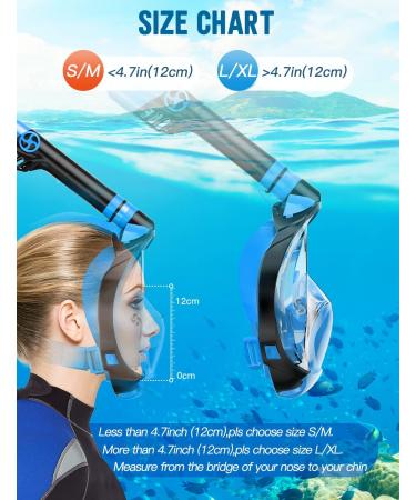Full Face Snorkel Mask for Adults - Anti-Fog Diving Gear with Safety Breathing System and 180 Panoramic View - Blue S/M - Buy Online on GoSupps.com