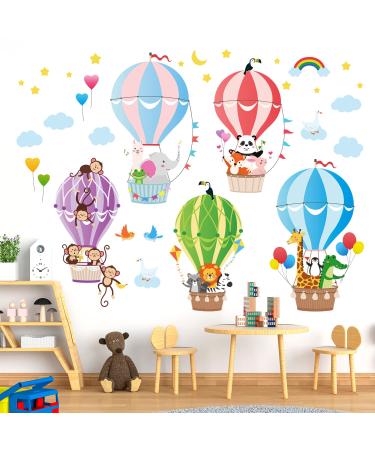 BASHOM BS-104 Animals in Hot Air Balloons Kids Wall Stickers Elephant Giraffe Monkey Decals Removable for Baby Nursery Bedroom Living Room Playroom