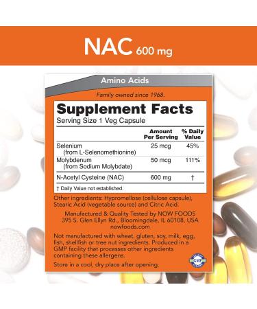 NOW NAC 600mg with Selenium & Molybdenum - 250 Veg Capsules - Buy Online on GoSupps.com